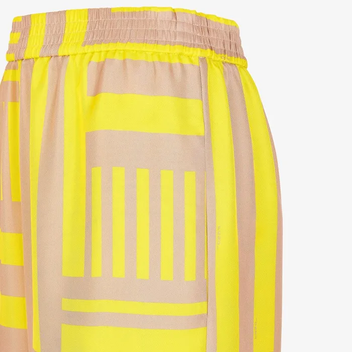 Fendi Coordinated Sets Pants Golden Yellow Printed Silk Pants 8211 Women