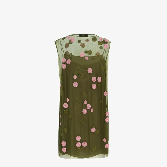Fendi Dresses and Jumpsuits Dress Green Embroidered Tulle Dress 8211 Women