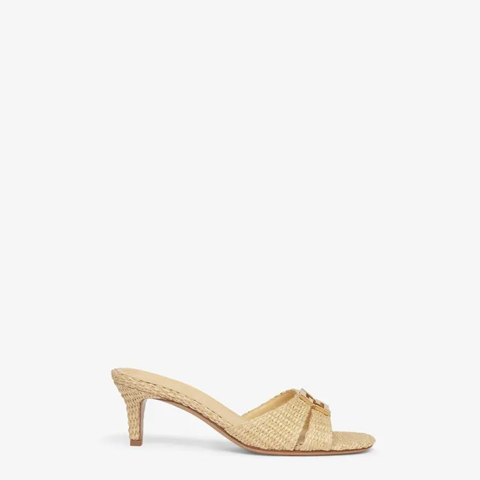 Fendi FFold Fendi FFold Beige Cotton Fiber Mediumheel Sandals 8211 Women