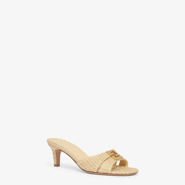 Fendi FFold Fendi FFold Beige Cotton Fiber Mediumheel Sandals 8211 Women