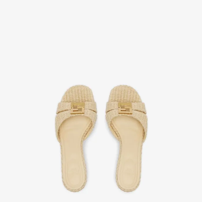 Fendi FFold Fendi FFold Beige Cotton Fiber Mediumheel Sandals 8211 Women