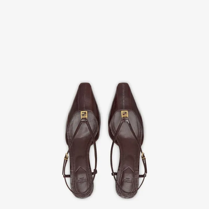 Fendi FFold Fendi FFold Brown Eel Leather Lowheeled Slingbacks 8211 Women