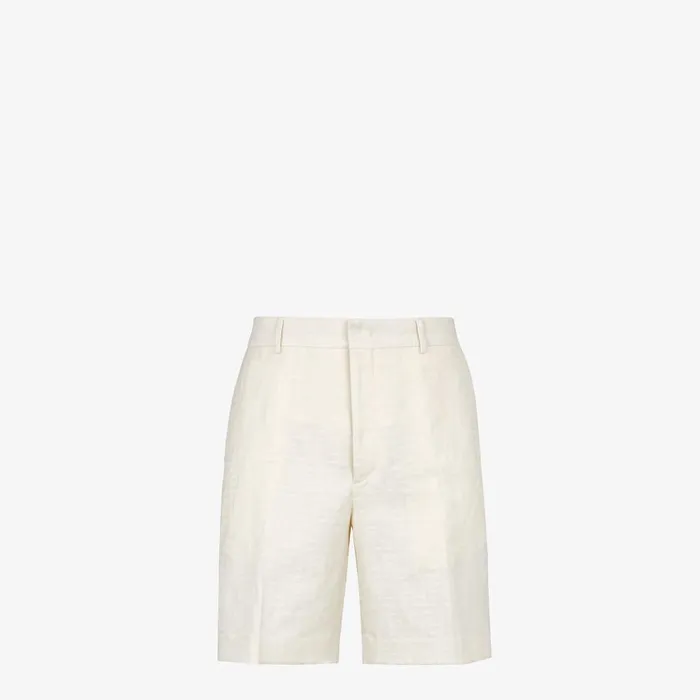 Fendi Jackets and Suits Bermudas Short Pants In White FF Cotton And Linen 8211 Men