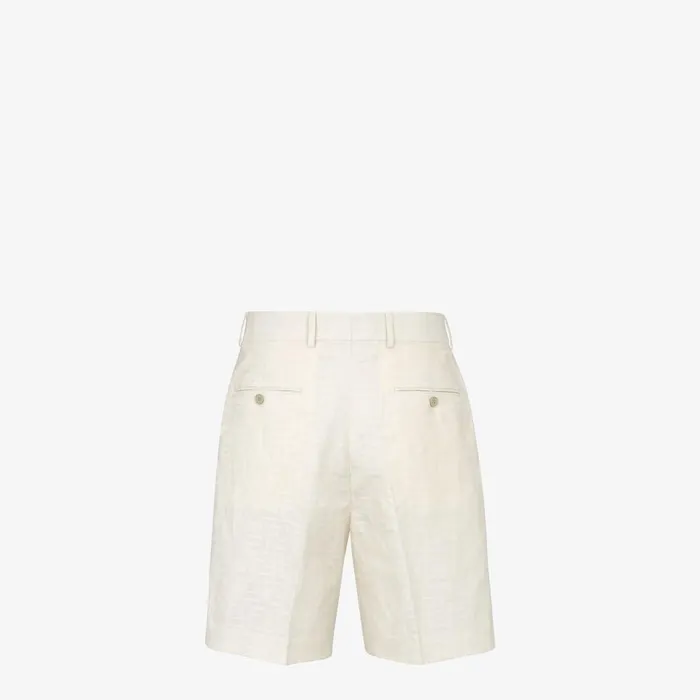 Fendi Jackets and Suits Bermudas Short Pants In White FF Cotton And Linen 8211 Men