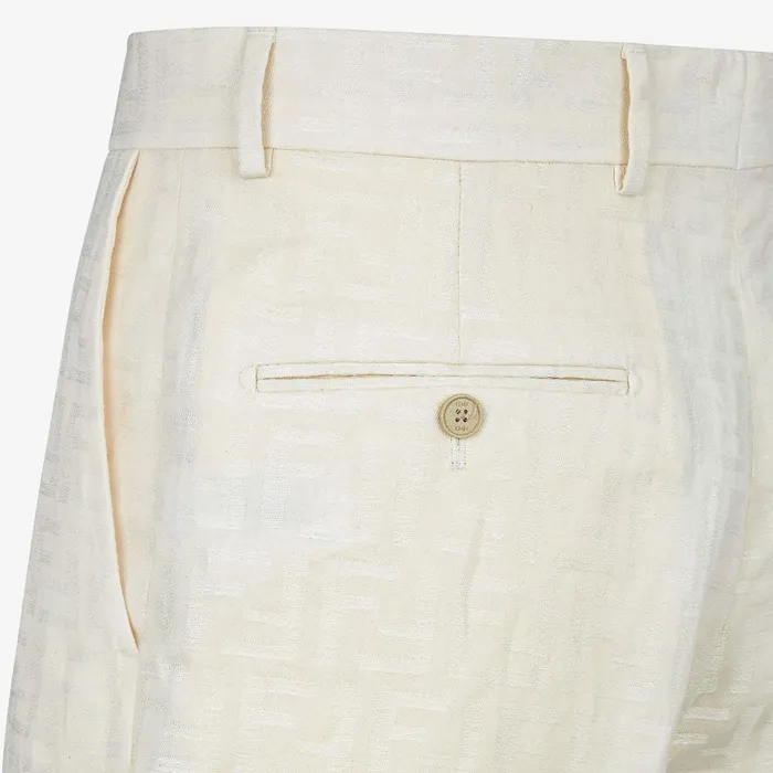 Fendi Jackets and Suits Bermudas Short Pants In White FF Cotton And Linen 8211 Men