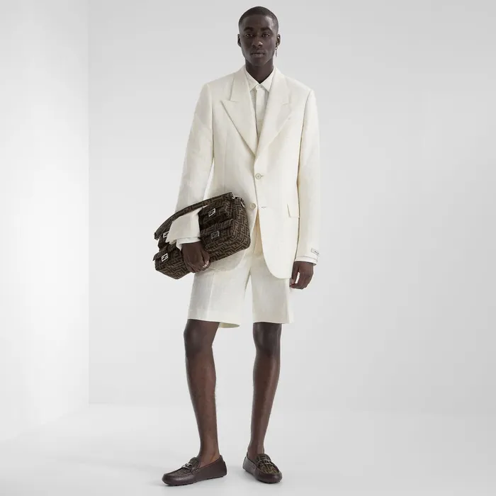Fendi Jackets and Suits Bermudas Short Pants In White FF Cotton And Linen 8211 Men
