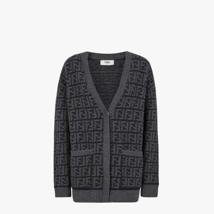 Fendi Knitwear Cardigan Black FF Crocheted Cashmere Cardigan 8211 Women