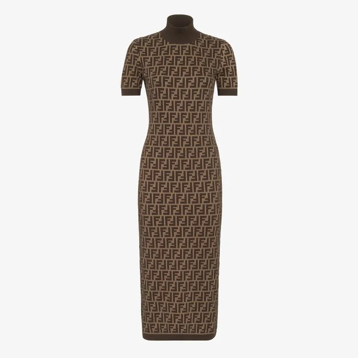 Fendi Knitwear Dress Brown FF Cotton Dress 8211 Women