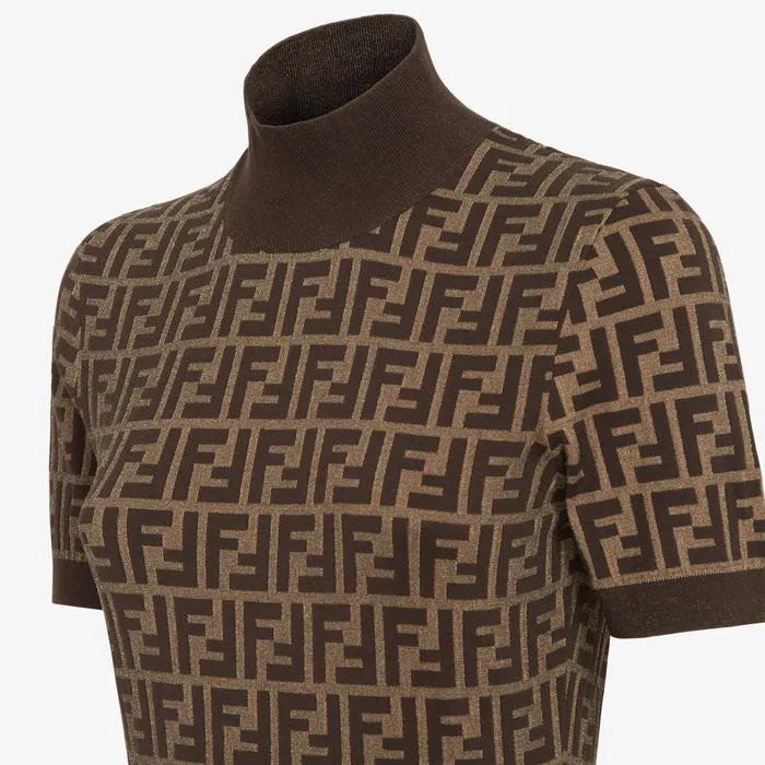 Fendi Knitwear Dress Brown FF Cotton Dress 8211 Women