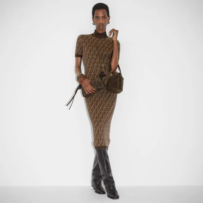 Fendi Knitwear Dress Brown FF Cotton Dress 8211 Women