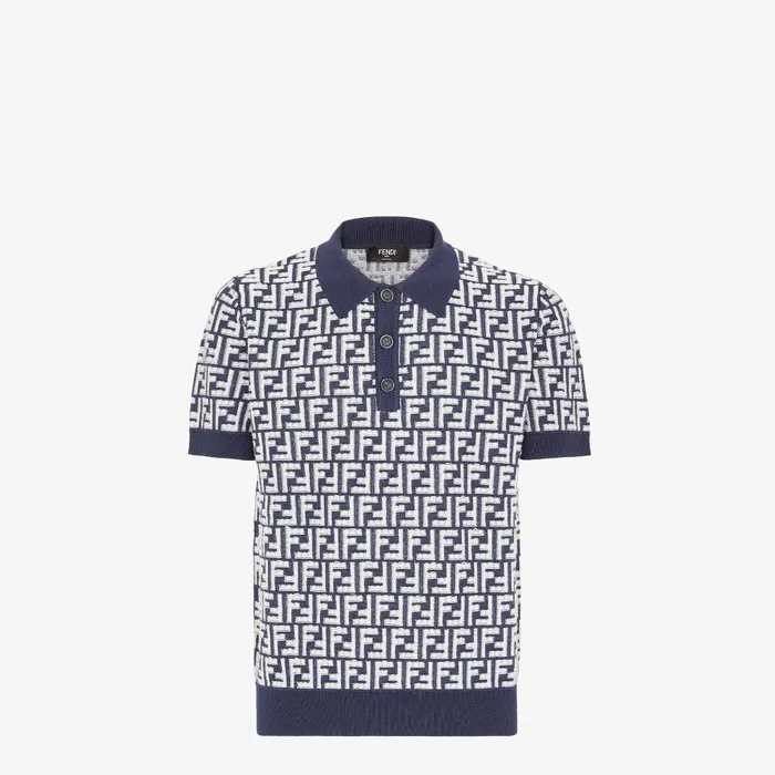 Fendi Knitwear Polo Shirt Blue FF Wool Polo Shirt 8211 Men