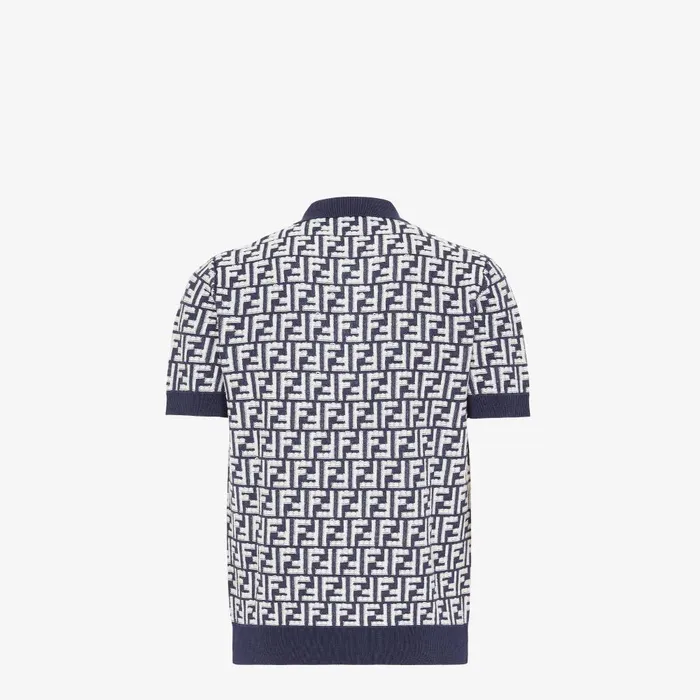 Fendi Knitwear Polo Shirt Blue FF Wool Polo Shirt 8211 Men