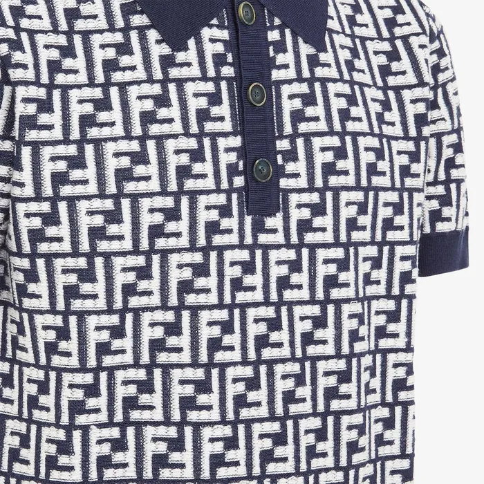 Fendi Knitwear Polo Shirt Blue FF Wool Polo Shirt 8211 Men
