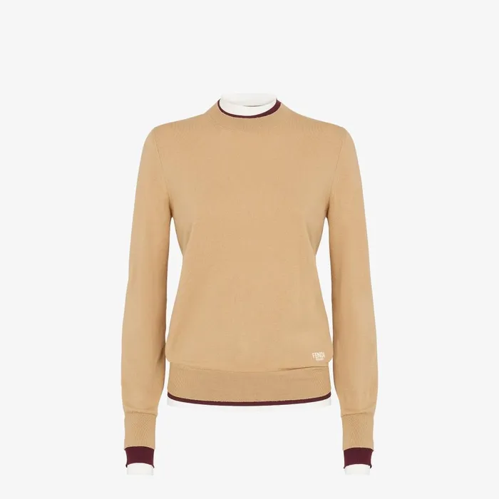 Fendi Knitwear Sweater Beige Wool Sweater 8211 Women
