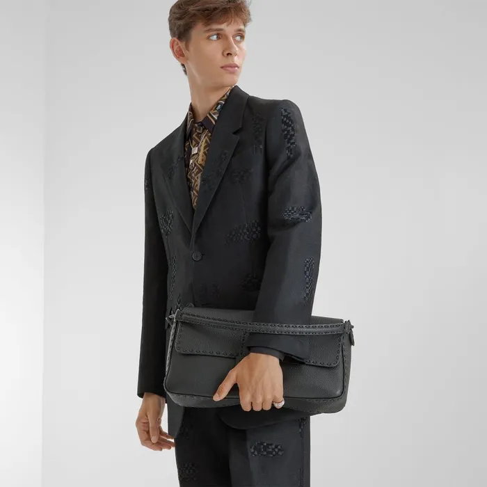 Fendi Messenger Bags Selleria Maxi Baguette Black Selleria Leather Bag 8211 Men
