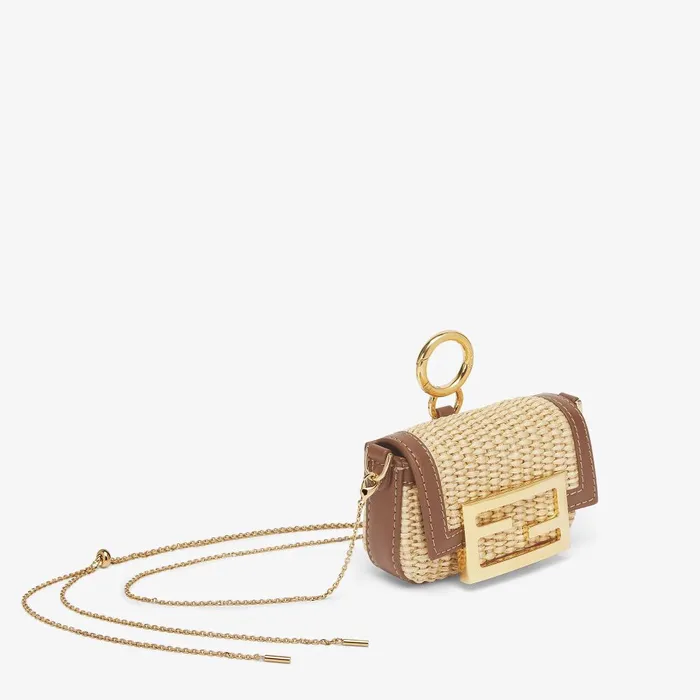 Fendi Miniature Bags Nano Baguette Charm Beige Cotton Fiber Charm 8211 Women