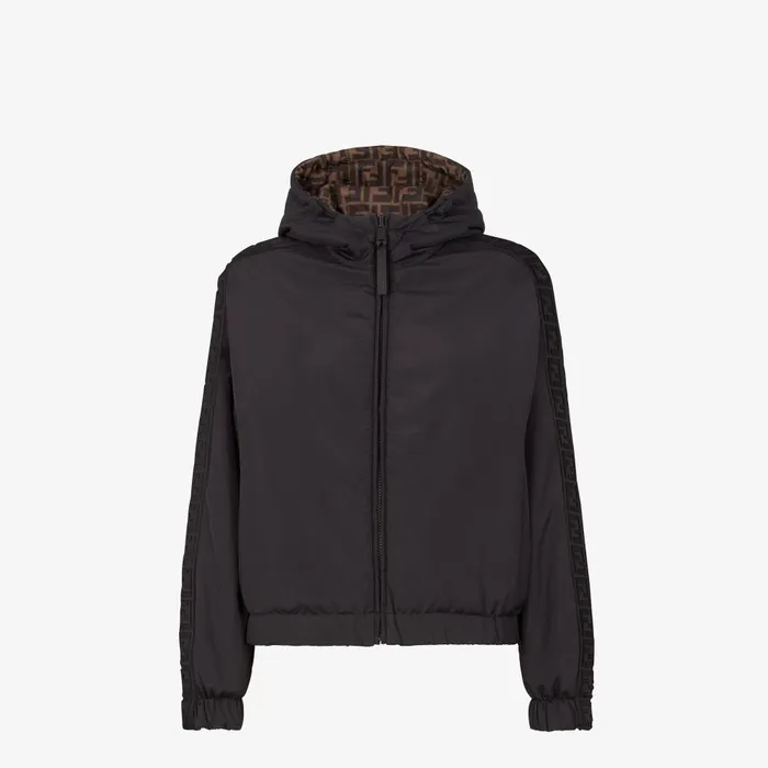 Fendi Outerwear Windbreaker Black Nylon Jacket 8211 Women