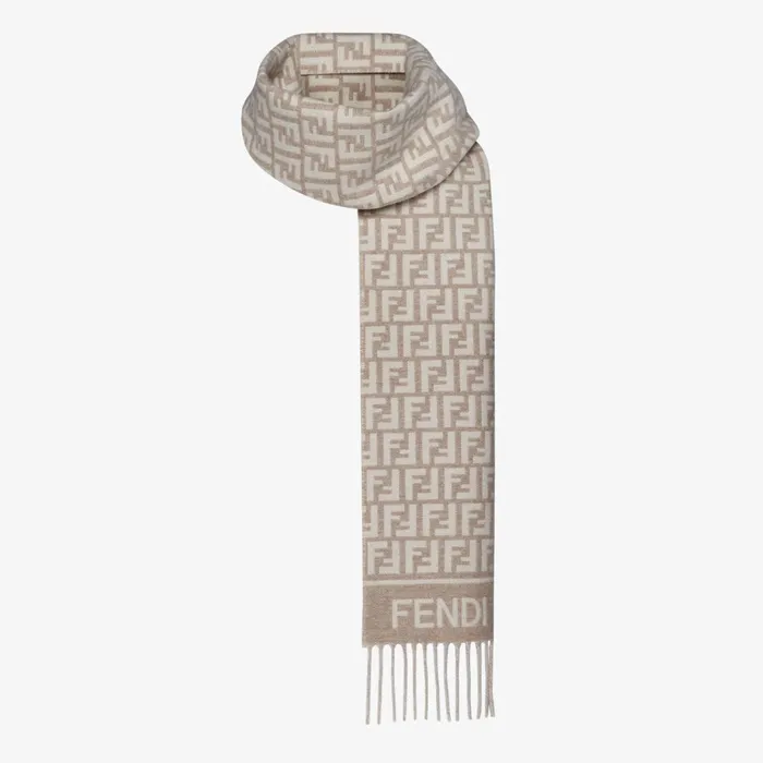 Fendi Scarves and Ponchos FF Scarf Dove Gray Wool And Cashmere Scarf 8211 Women