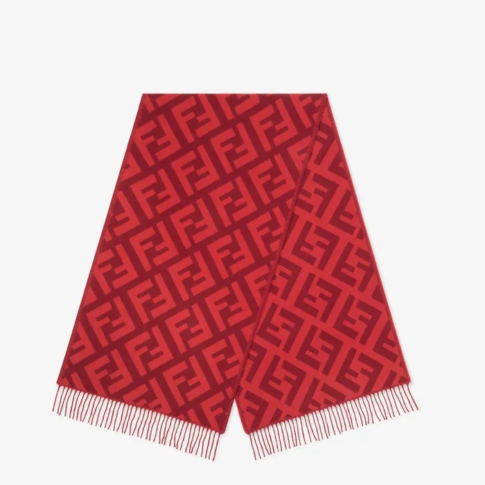 Fendi Scarves and Ponchos FF Scarf Red Cashmere Scarf 8211 Women