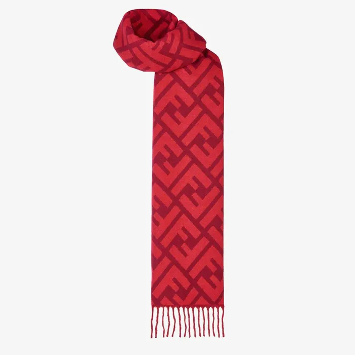 Fendi Scarves and Ponchos FF Scarf Red Cashmere Scarf 8211 Women