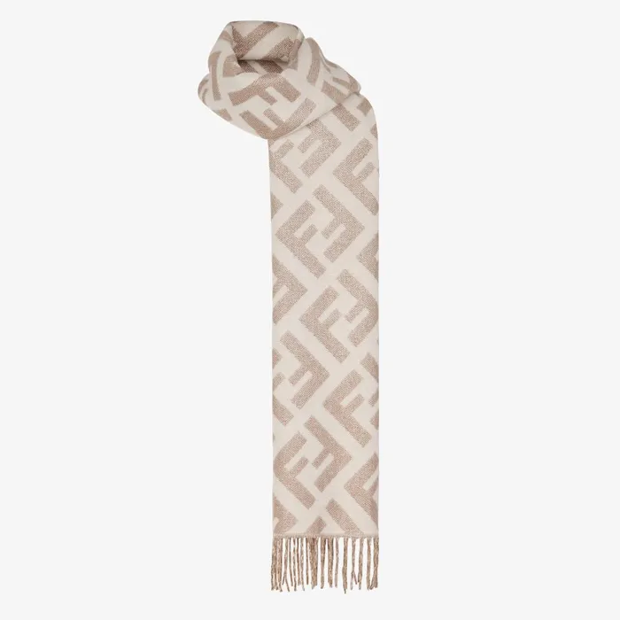 Fendi Scarves and Ponchos FF Scarf White Cashmere Scarf 8211 Women
