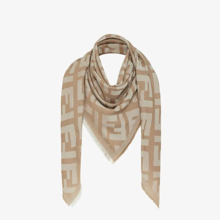 Fendi Scarves and Ponchos FF Shawl Beige Wool And Cashmere Shawl 8211 Women