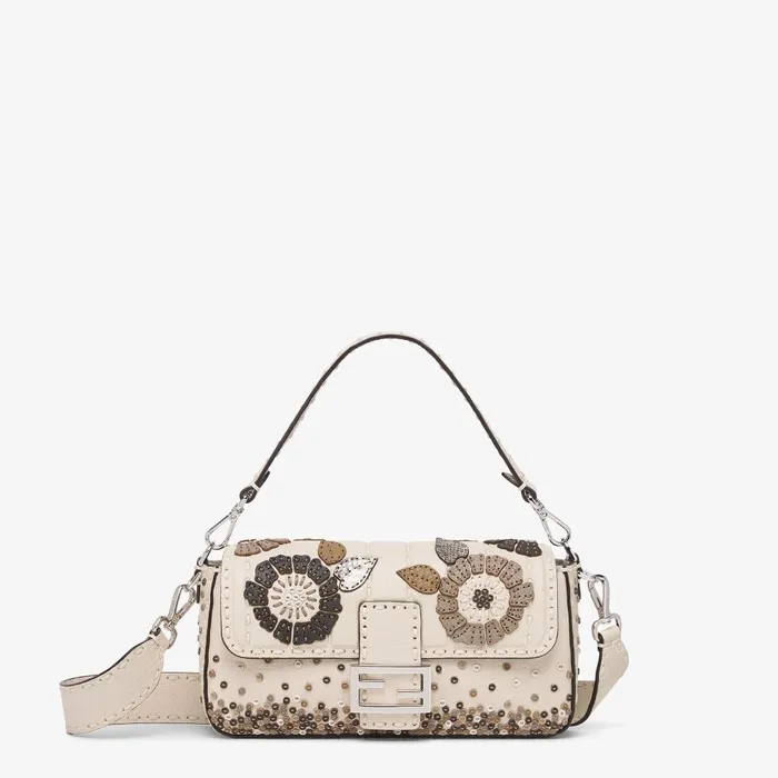 Fendi Shoulder and Crossbody Bags Baguette Camelliacolored Selleria Bag With 3D Flowers And Embroidery 8211 Women Fendi Shoulder and Crossbody Bags Baguette Camelliacolored Selleria Bag With 3D Flowers And Embroidery 8211 Women