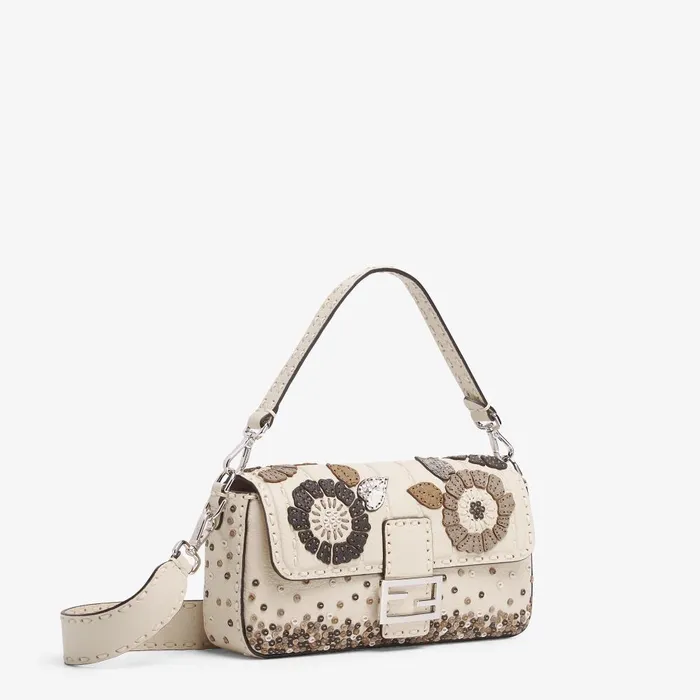 Fendi Shoulder and Crossbody Bags Baguette Camelliacolored Selleria Bag With 3D Flowers And Embroidery 8211 Women