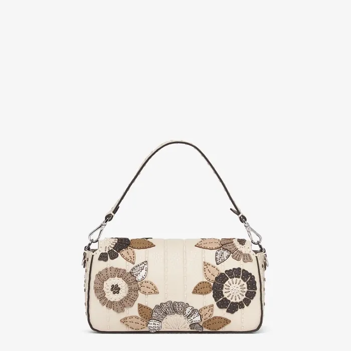 Fendi Shoulder and Crossbody Bags Baguette Camelliacolored Selleria Bag With 3D Flowers And Embroidery 8211 Women