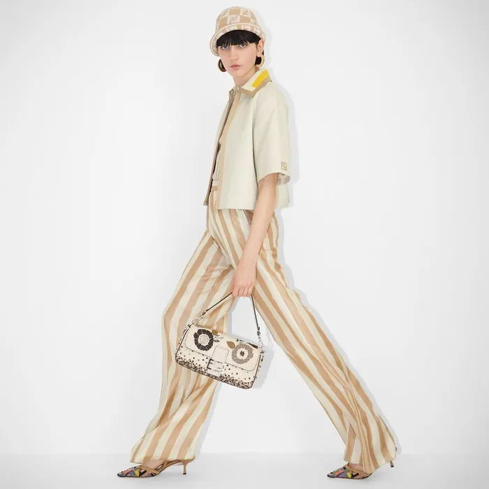 Fendi Shoulder and Crossbody Bags Baguette Camelliacolored Selleria Bag With 3D Flowers And Embroidery 8211 Women