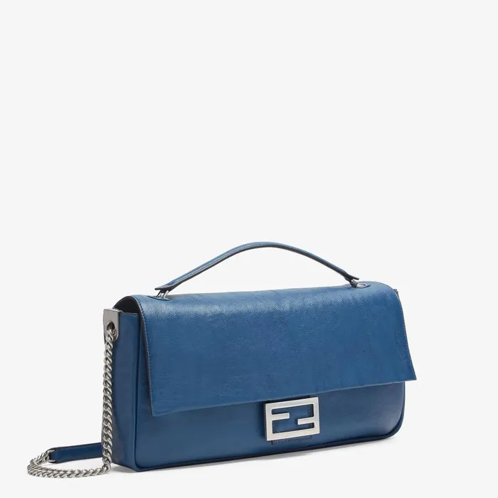 Fendi Shoulder and Crossbody Bags Baguette Chain Large Blue Leather Bag 8211 Women