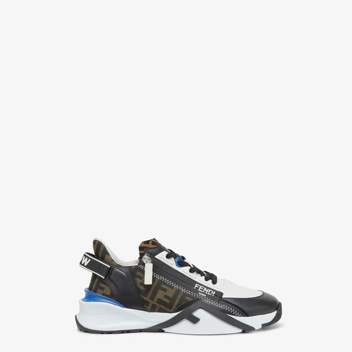 Fendi Sneakers Fendi Flow Sneakers Black Leather And Brown FF Jacquard Running Shoes 8211 Men