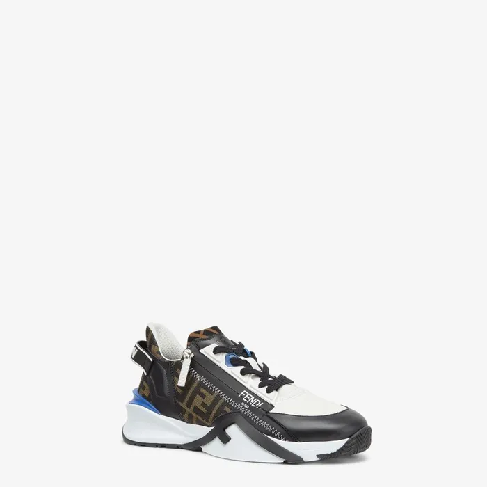 Fendi Sneakers Fendi Flow Sneakers Black Leather And Brown FF Jacquard Running Shoes 8211 Men
