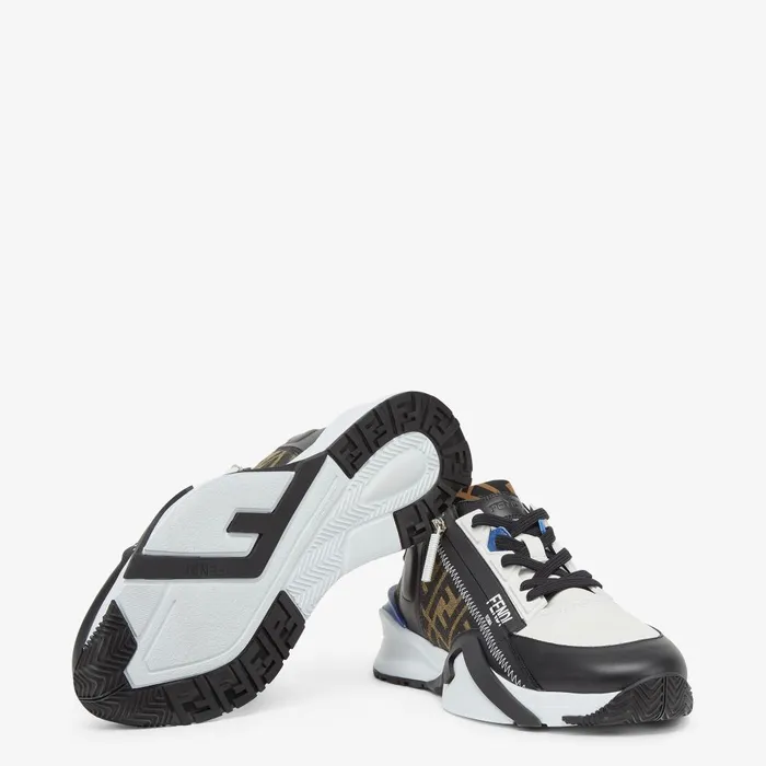 Fendi Sneakers Fendi Flow Sneakers Black Leather And Brown FF Jacquard Running Shoes 8211 Men