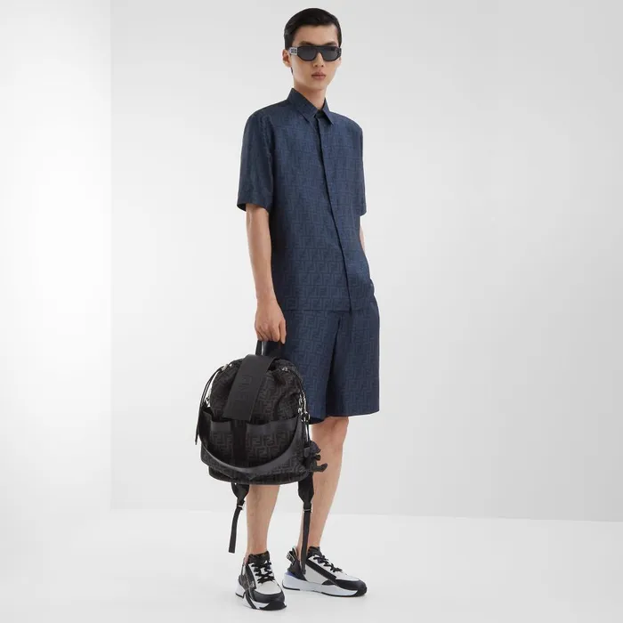 Fendi Sneakers Fendi Flow Sneakers Black Leather And Brown FF Jacquard Running Shoes 8211 Men