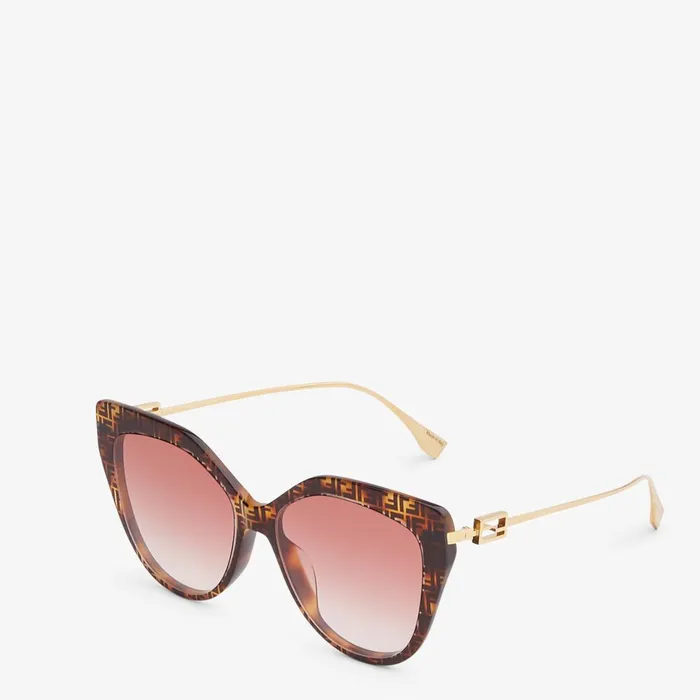 Fendi Sunglasses Baguette FF Havana Acetate And Metal Sunglasses 8211 Women