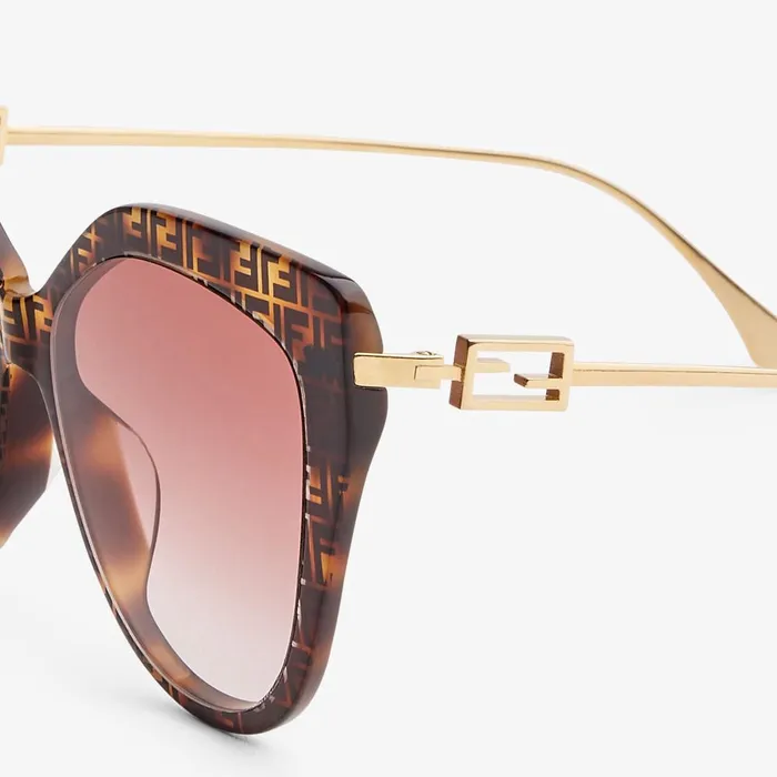 Fendi Sunglasses Baguette FF Havana Acetate And Metal Sunglasses 8211 Women