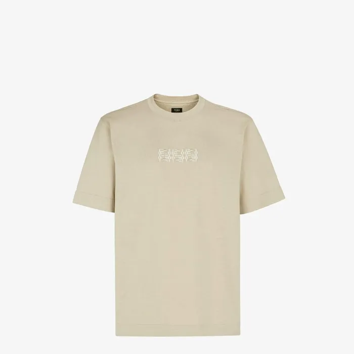 Fendi Tshirts and Polos TShirt Beige Cotton Tshirt 8211 Men