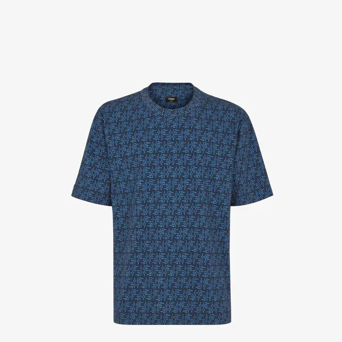 Fendi Tshirts and Polos TShirt FF Labyrinth Blue Cotton Tshirt 8211 Men