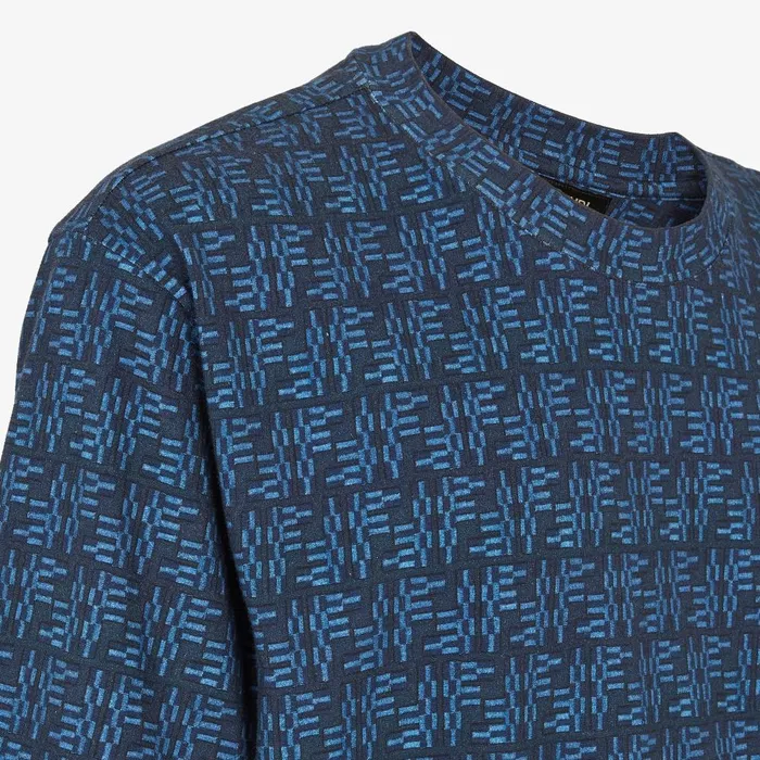 Fendi Tshirts and Polos TShirt FF Labyrinth Blue Cotton Tshirt 8211 Men