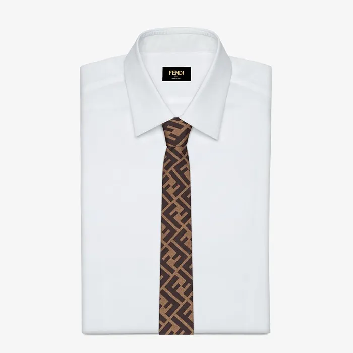 Fendi Ties Tie Brown Silk Necktie 8211 Men