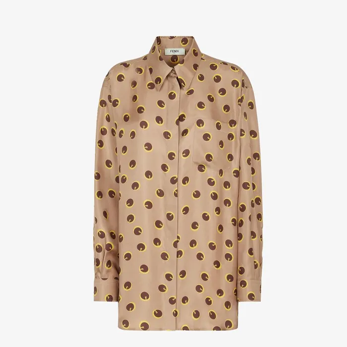 Fendi Tops and Shirts Shirt Light Brown Printed Silk Shirt 8211 Women
