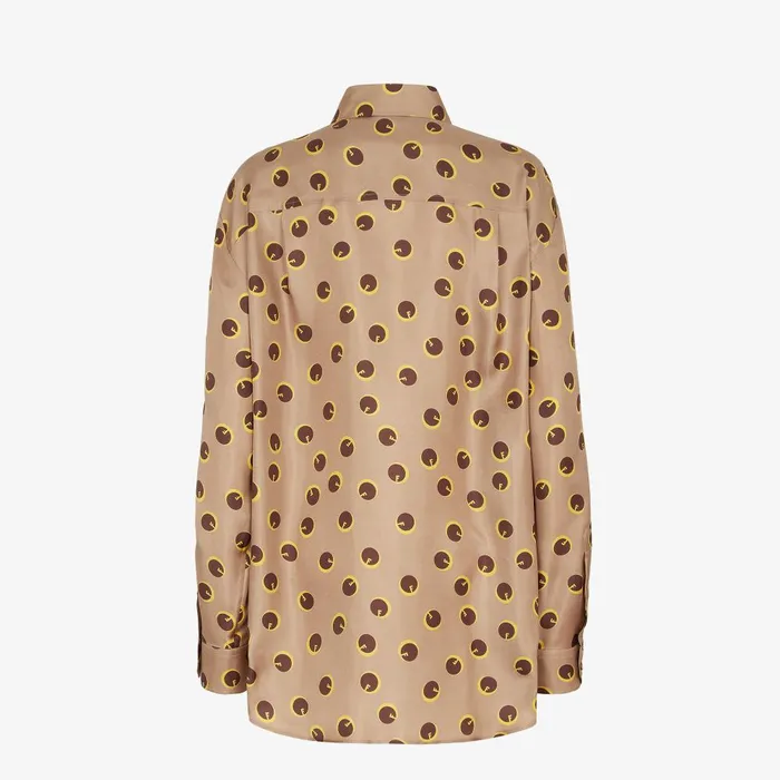 Fendi Tops and Shirts Shirt Light Brown Printed Silk Shirt 8211 Women