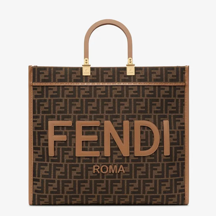 Fendi Tote Bags Fendi Sunshine Large Brown FF Jacquard Fabric Shopper 8211 Women Fendi Tote Bags Fendi Sunshine Large Brown FF Jacquard Fabric Shopper 8211 Women