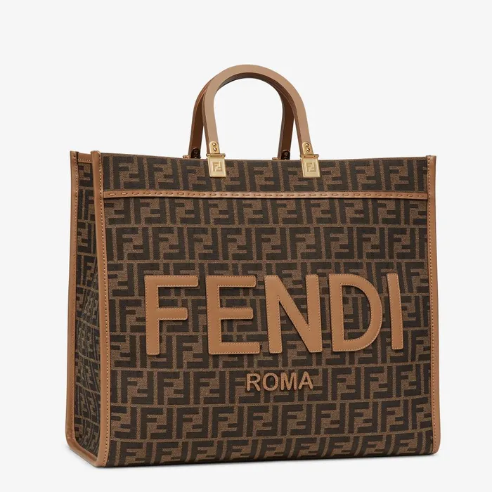 Fendi Tote Bags Fendi Sunshine Large Brown FF Jacquard Fabric Shopper 8211 Women