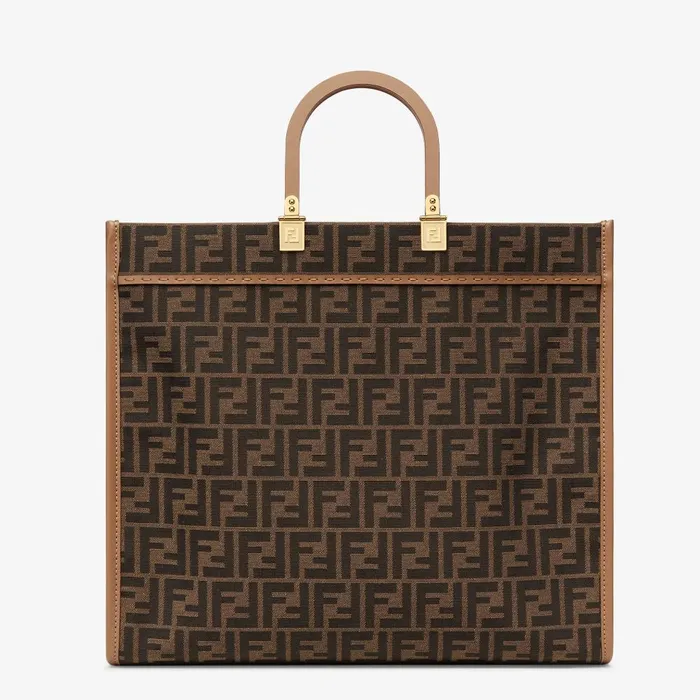 Fendi Tote Bags Fendi Sunshine Large Brown FF Jacquard Fabric Shopper 8211 Women