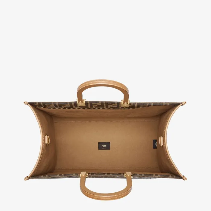 Fendi Tote Bags Fendi Sunshine Large Brown FF Jacquard Fabric Shopper 8211 Women