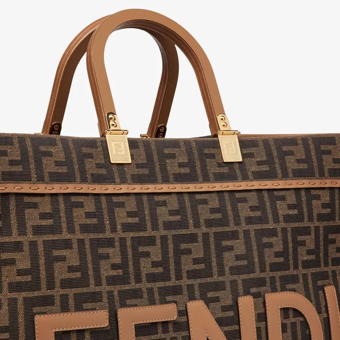 Fendi Tote Bags Fendi Sunshine Large Brown FF Jacquard Fabric Shopper 8211 Women
