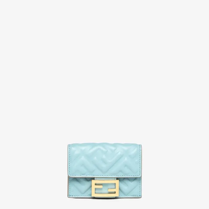 Fendi Wallets Baguette Micro Trifold Light Blue Nappa Leather Wallet With FF Motif 8211 Women Fendi Wallets Baguette Micro Trifold Light Blue Nappa Leather Wallet With FF Motif 8211 Women