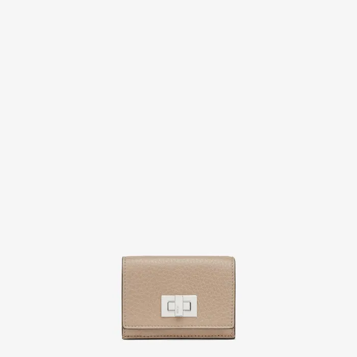 Fendi Wallets Peekaboo Micro Trifold Beige Leather Wallet 8211 Women